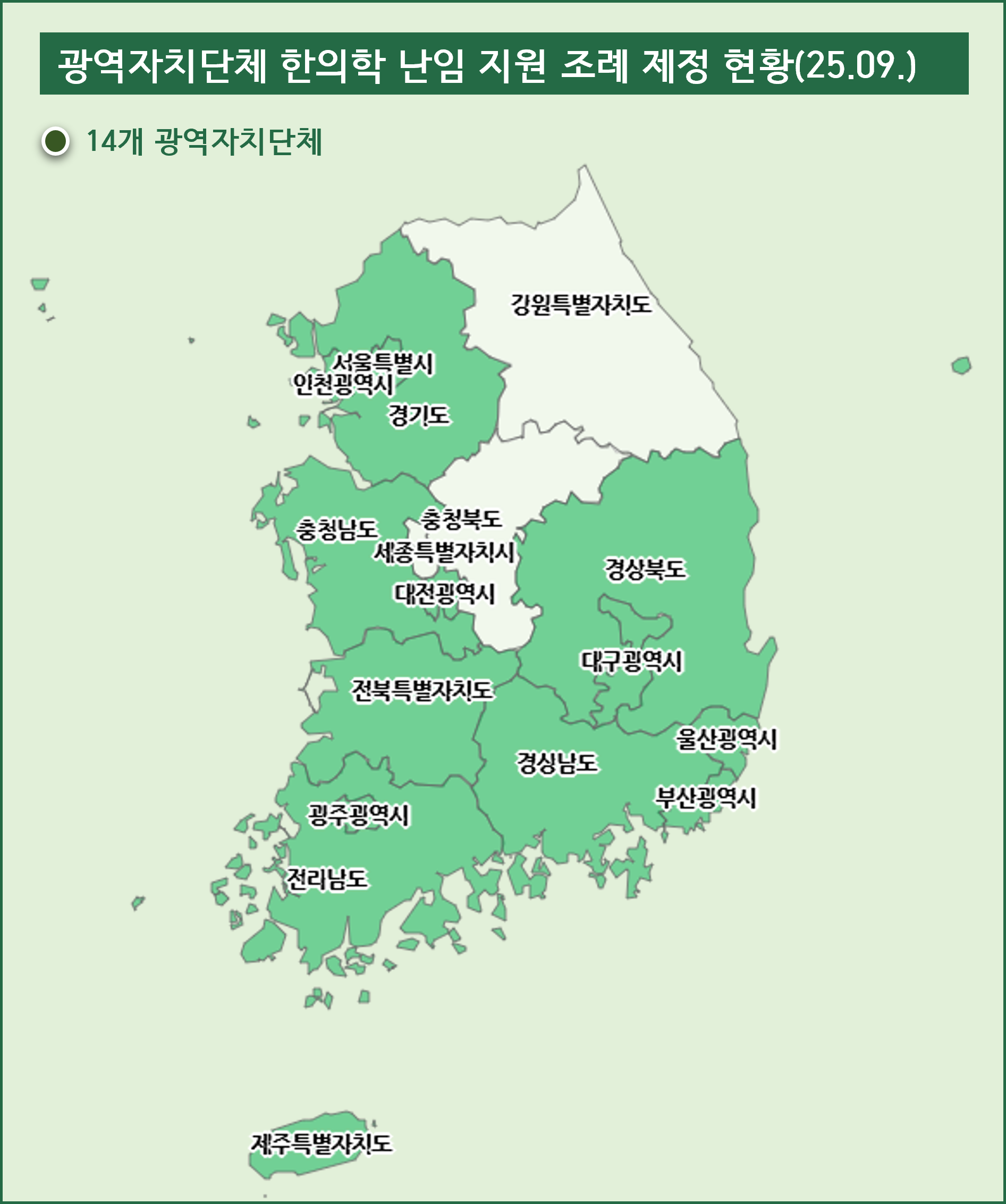 광역자치단체 한의학 난임 지원 조례 제정 현황